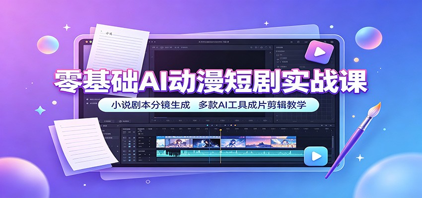 零基础AI动漫短剧实战课：小说剧本分镜生成，多款AI工具成片剪辑教学-驿想项目网