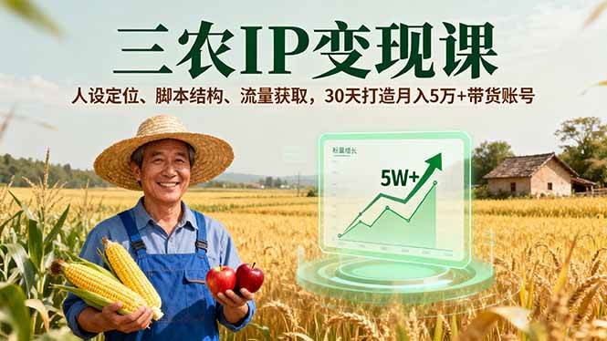 （16044期）三农IP变现课，人设定位、脚本结构、流量获取，30天打造月入5万+带货账号-驿想项目网