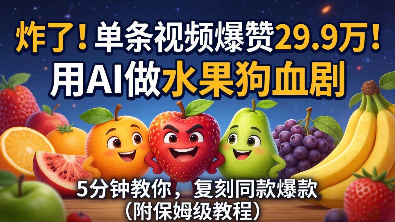 （18206期）炸了！单条视频爆赞 29.9 万！用 AI 做水果狗血剧，5 分钟教你，复刻同款爆款（附保姆级教程）-驿想项目网