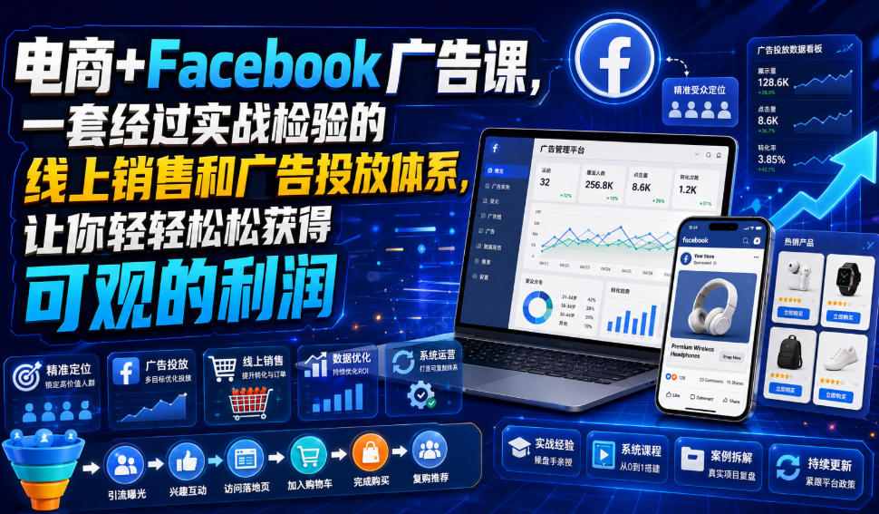 电商+Facebook广告课，一套经过实战检验的线上销售和广告投放体系，让你轻轻松松获得可观的利润【原创双语字幕】-驿想项目网