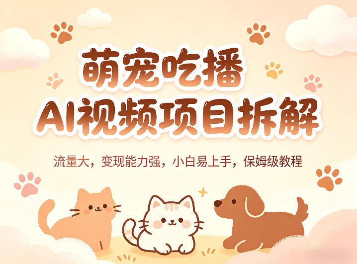 萌宠吃播AI视频项目拆解，流量大，变现能力强，小白易上手，保姆级教程-驿想项目网