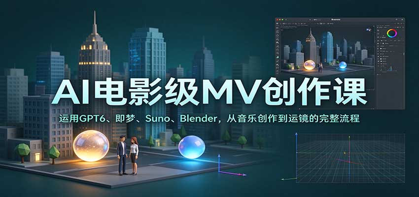 AI电影级MV创作课：运用GPT6、即梦、Suno、Blender，从音乐创作到运镜的完整流程-驿想项目网