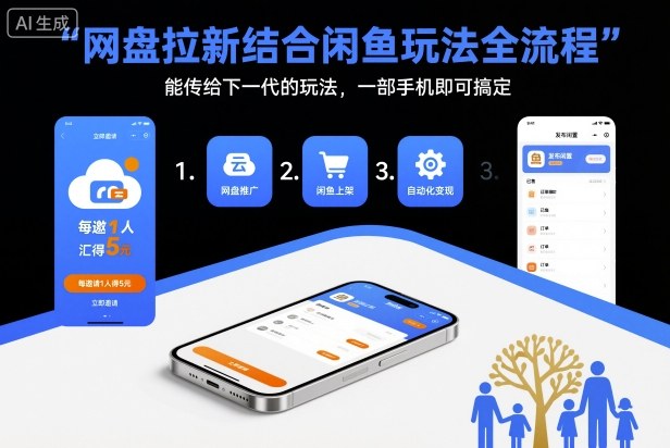 网盘拉新结合闲鱼玩法全流程，能传给下一代的玩法，一部手机即可搞定（附入口渠道以及实操教程）-驿想项目网