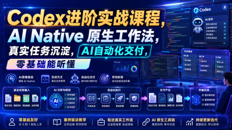 Codex进阶实战课|AI Native原生工作法,22节真实任务落地,从配置到AI自动化交付全链路教程-驿想项目网