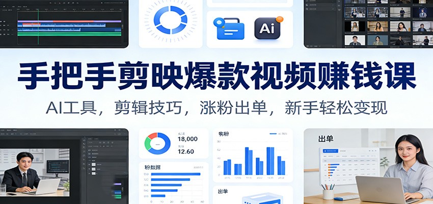 手把手剪映爆款视频赚钱课：AI工具，剪辑技巧，涨粉出单，新手轻松变现-驿想项目网