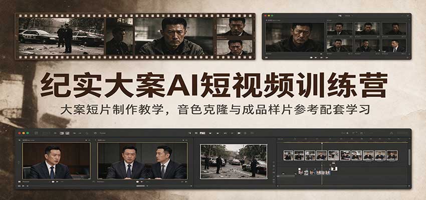 纪实大案AI短视频训练营：大案短片制作教学，音色克隆与成品样片参考配套学习-驿想项目网