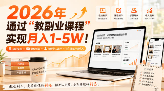 2026年通过“教副业课程”实现月入1-5W！毫无保留的全部教给你，长期稳定【揭秘】-驿想项目网