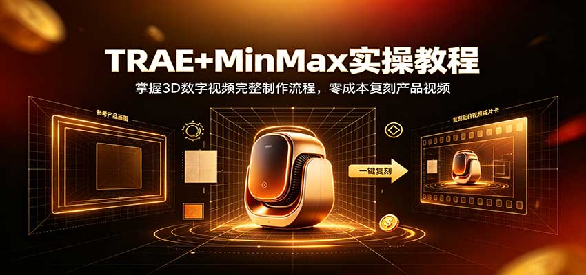 TRAE+MinMax实操教程：3D数字视频完整制作流程，零成本复刻产品视频-驿想项目网
