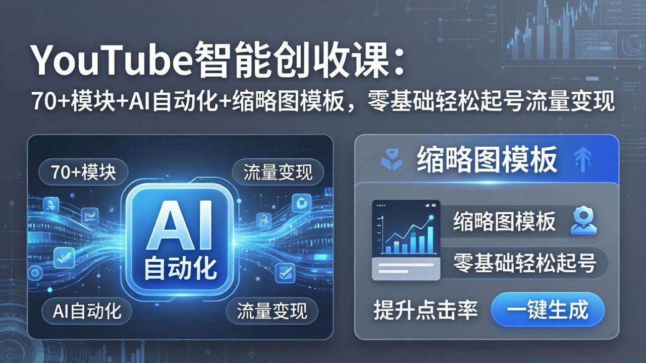 (17926期)YouTube智能创收课:70+模块+AI自动化+缩略图模板,零基础轻松起号流量变现-驿想项目网
