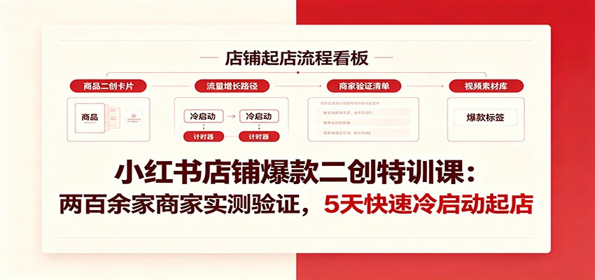小红书店铺爆款二创特训课：两百余家商家实测验证，5天快速冷启动起店-驿想项目网