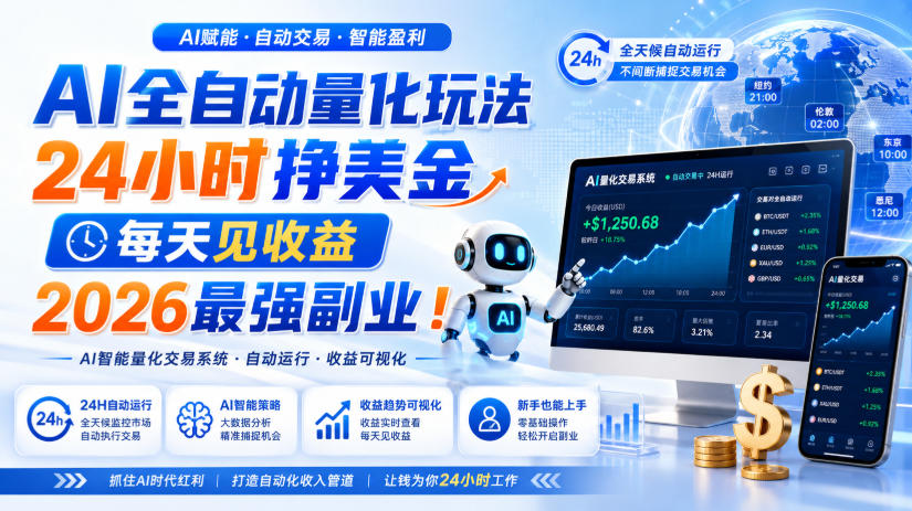 AI全自动量化玩法,24小时挣美金,每天见收益,2026最强副业!【揭秘】 AI全自动量化玩法,24小时挣美金,每天见收益,2026最强副业!【揭秘】