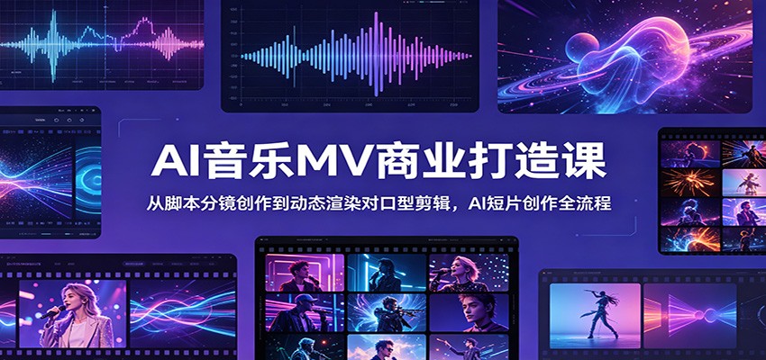 AI音乐MV商业打造课:从脚本分镜创作到动态渲染对口型剪辑,AI短片创作全流程-驿想项目网