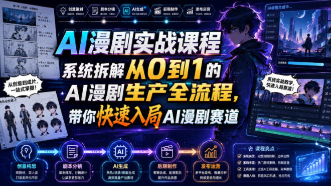 AI漫剧实战课程，系统拆解从0到1的AI漫剧生产全流程，带你快速入局AI漫剧赛道-驿想项目网