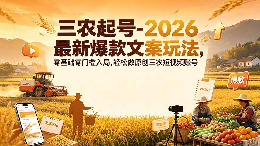 （19537期）三农起号-2026 最新爆款文案玩法，零基础零门槛入局，轻松做原创三农短视频账号-驿想项目网