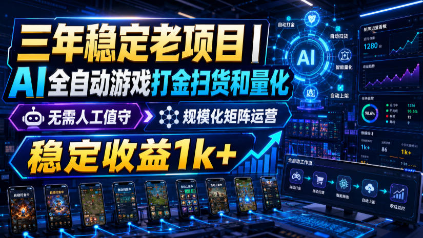 三年稳定老项目｜AI全自动游戏打金扫货和量化，无需人工值守，规模化矩阵运营，稳定收益1k+【揭秘】-驿想项目网