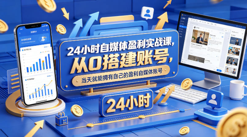 24小时自媒体盈利实战课，从0搭建账号，当天就能拥有自己的盈利自媒体账号-驿想项目网