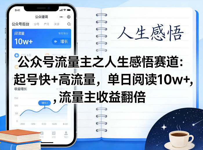 公众号流量主之人生感悟赛道，起号快+高流量，单日阅读10w+，流量主收益翻倍-驿想项目网