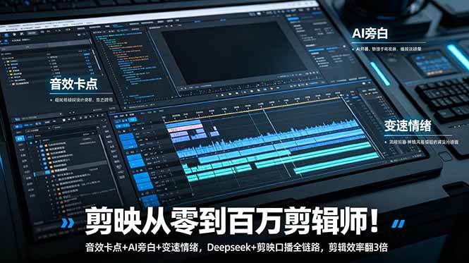 (18867期)剪映从零到百万剪辑师!音效卡点+AI旁白+变速情绪,Deepseek+剪映口播全链路,剪辑效率翻3倍-驿想项目网