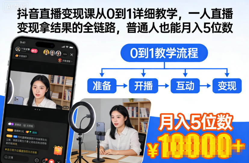 抖音直播变现课从0到1详细教学,一人直播变现拿结果的全链路,普通人也能月入5位数-驿想项目网