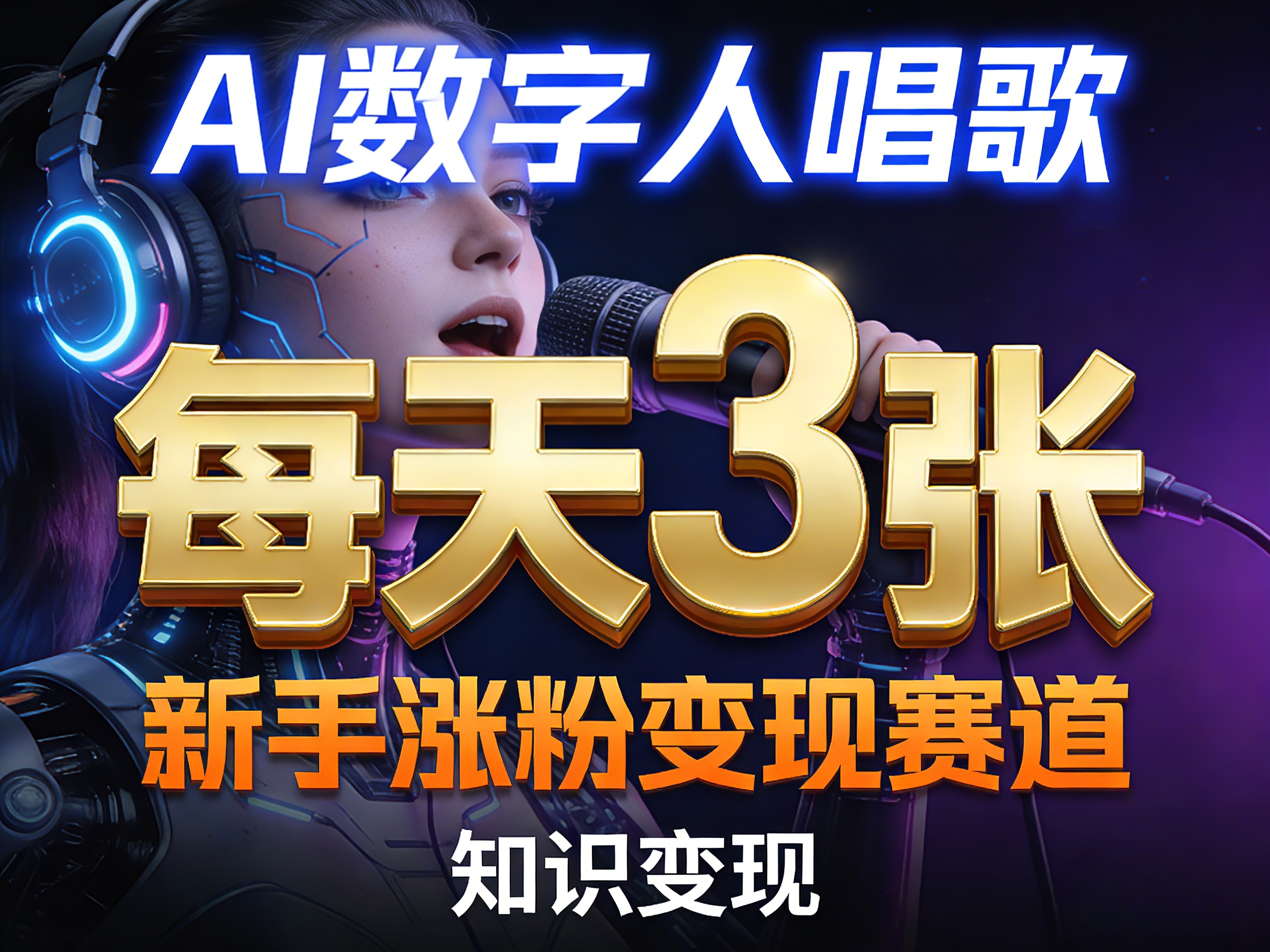 AI数字人唱歌，新手涨粉变现赛道，每天3张和知识付费，副业必备-驿想项目网