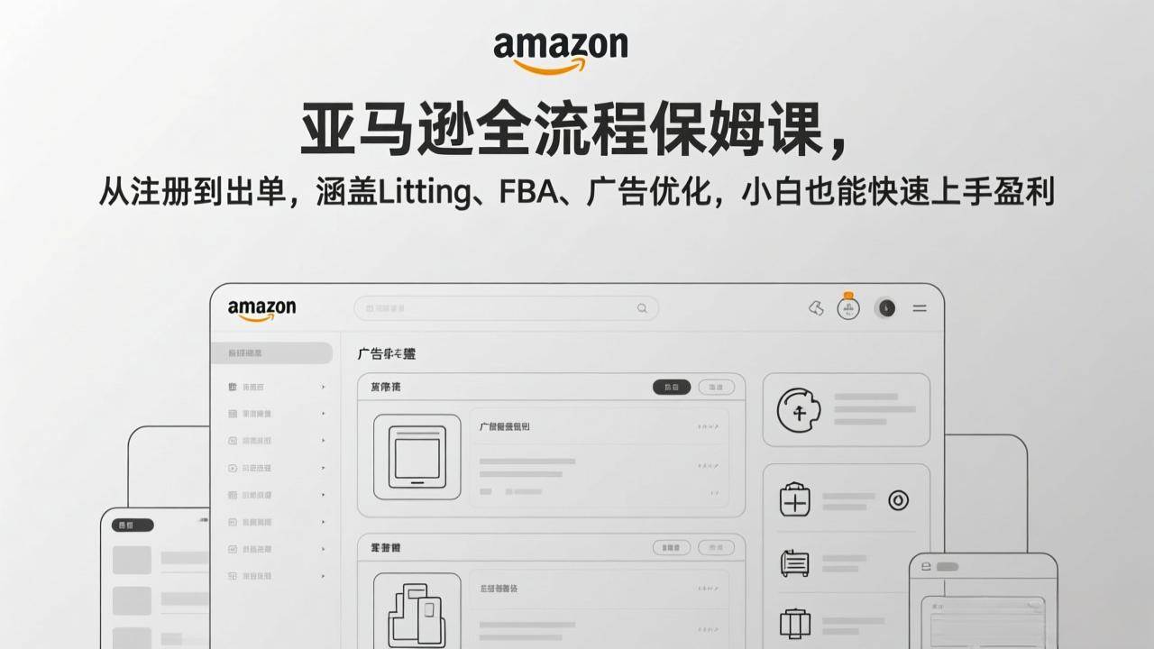 （17293期）亚马逊全流程保姆课，从注册到出单，涵盖Listing、FBA、广告优化，小白也能快速上手盈利-驿想项目网