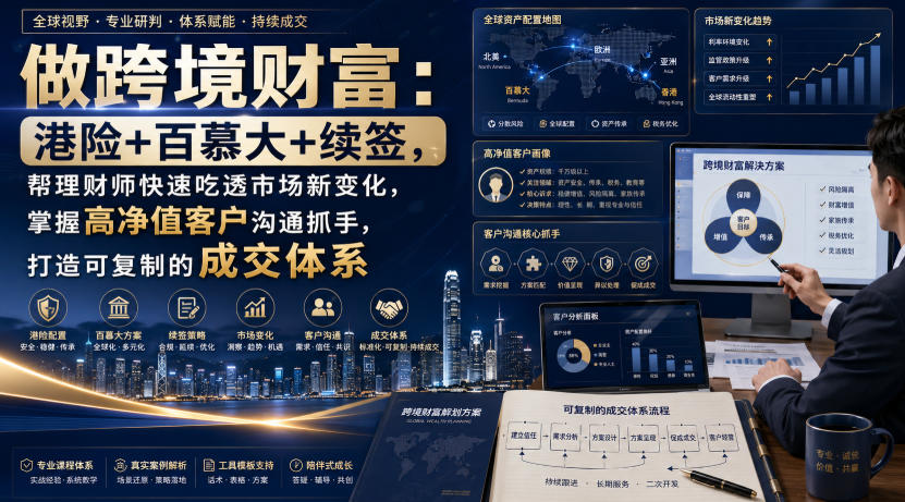 做跨境财富:港险+百慕大+续签,帮理财师快速吃透市场新变化,掌握高净值客户沟通抓手,打造可复制的成交体系-驿想项目网