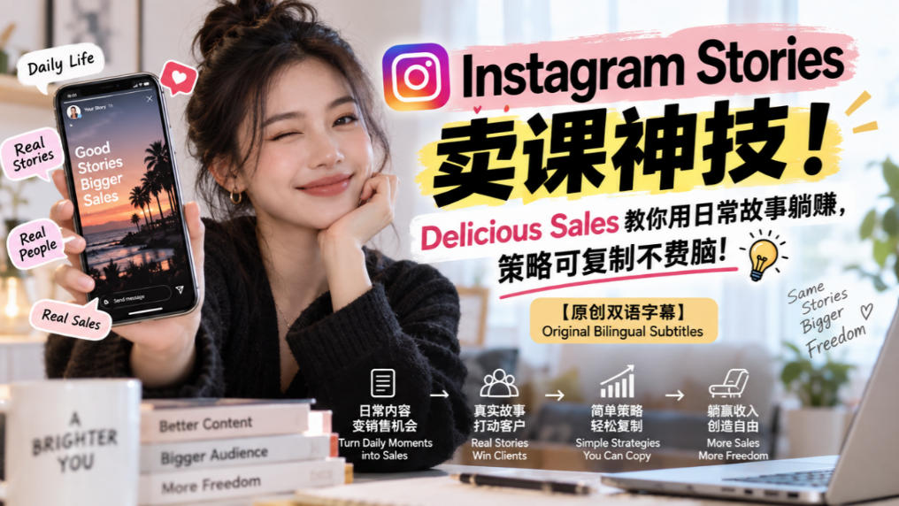 Instagram Stories卖课神技！Delicious Sales教你用日常故事躺賺，策略可复制不费脑！【原创双语字幕】-驿想项目网