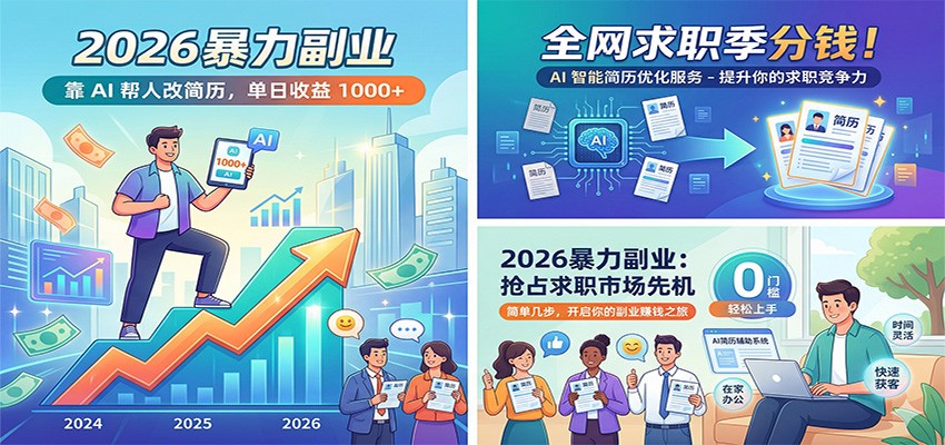 2026暴力副业：靠AI帮人改简历，单日收益1000+，全网求职季分钱-驿想项目网