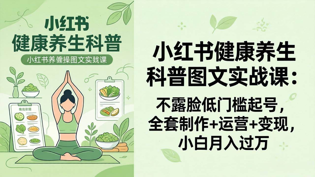 (18033期)2026小红书健康养生科普图文实战课:不露脸低门槛起号,全套制作+运营+变现,小白月入过万-驿想项目网