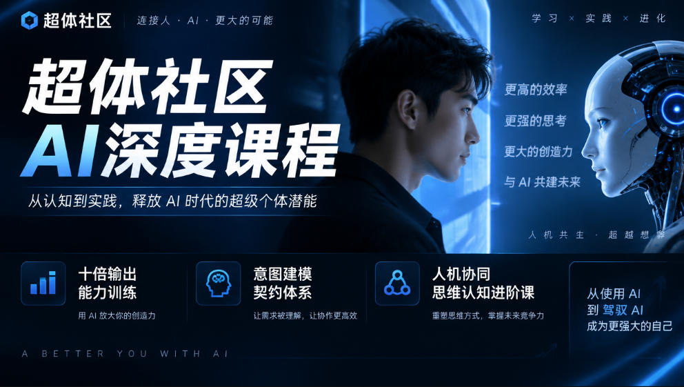 超体社区AI深度课程，十倍输出能力训练，意图建模契约体系，人机协同思维认知进阶课-驿想项目网