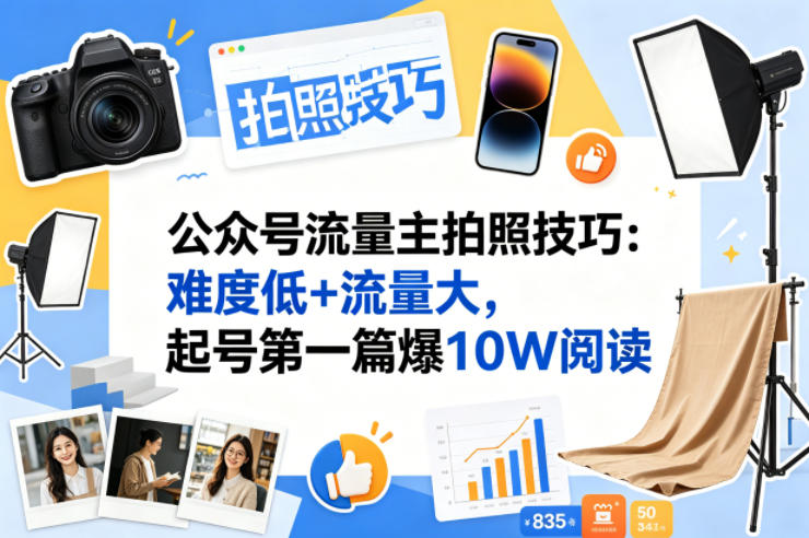 公众号流量主之拍照技巧赛道，难度低+流量大，起号第一篇就爆了10w阅读-驿想项目网