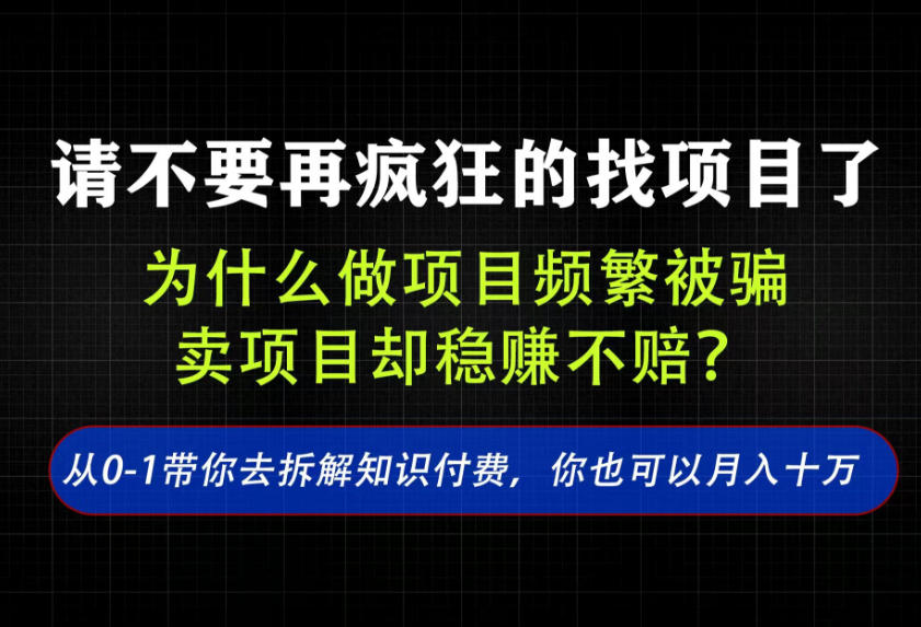 找项目？别傻了！卖项目才是真的一本万利！看完你全都懂了【揭秘】-驿想项目网