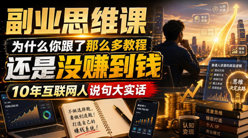 副业思维课,为什么你跟了那么多教程,还是没赚到钱,10年互联网人说句大实话【揭秘】-驿想项目网