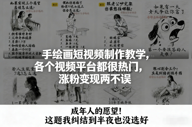 手绘画短视频制作教学，各个视频平台都很热门，涨粉变现两不误-驿想项目网