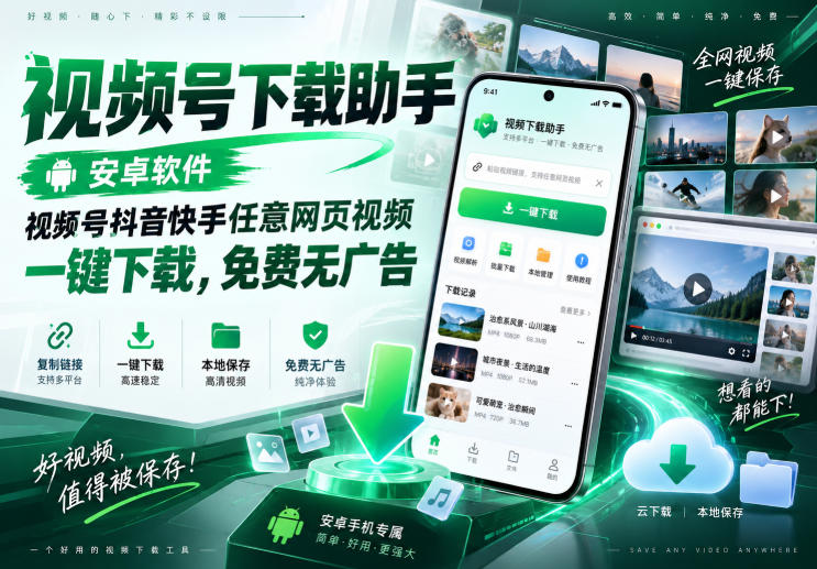 视频号下载助手,安卓软件,视频号抖音快手任意网页视频,一键下载,免费无广告-驿想项目网