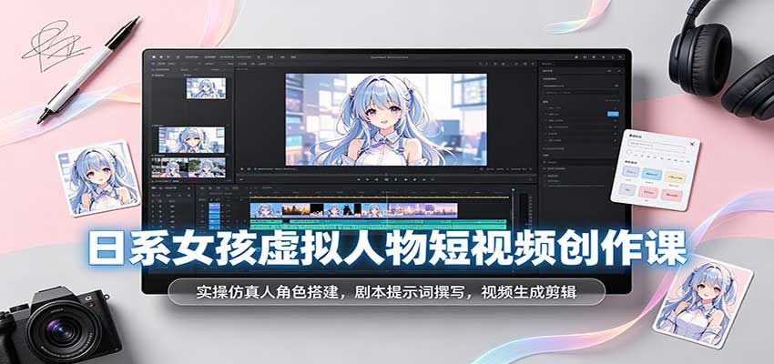 日系女孩虚拟人物短视频创作课:实操仿真人角色搭建,剧本提示词撰写,视频生成剪辑-驿想项目网