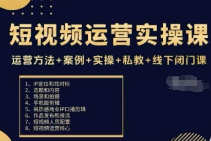 短视频运营实操课，运营方法+案例+实操+私教+线下闭门课-驿想项目网