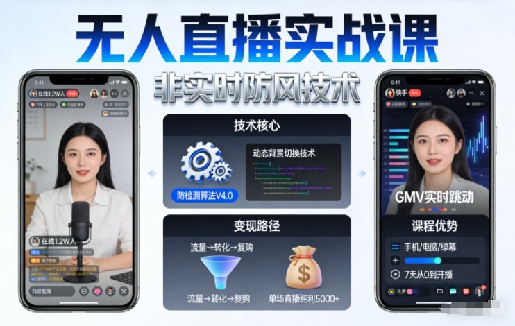 宝子哥无人直播实战课，非实时防风技术，聚焦抖音快手等平台直播带货，轻松开启直播变现之路（更新260903）-驿想项目网