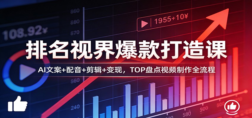 排名视界爆款打造课：AI文案+配音+剪辑+变现，TOP盘点视频制作全流程-驿想项目网