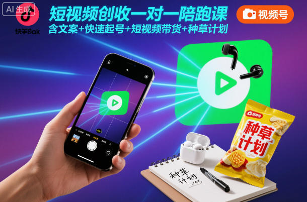 短视频创收一对一陪跑课,含文案+快速起号+短视频带货+种草计划-驿想项目网