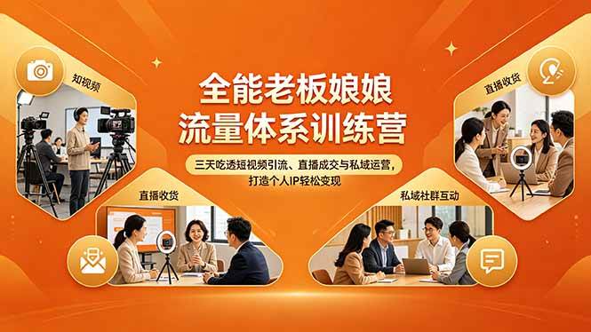 （18187期）全能老板娘流量体系训练营，三天吃透短视频引流、直播成交与私域运营，打造个人IP轻松变现-驿想项目网