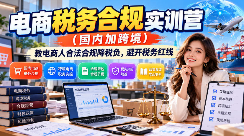 电商税务合规实训营(国内加跨境),教电商人合法合规降税负,避开税务红线-驿想项目网