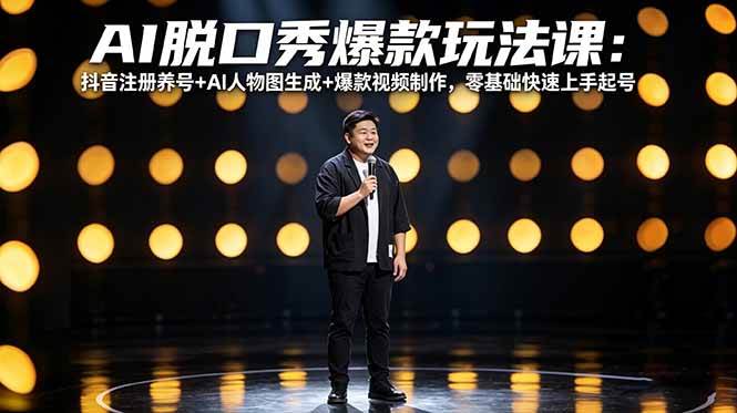 （18012期）AI脱口秀爆款玩法课：抖音注册养号+AI人物图生成+爆款视频制作，零基础快速上手起号-驿想项目网