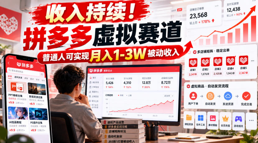 收入持续！拼多多虚拟赛道，普通人可实现月入1-3 W被动收入【揭秘】-驿想项目网