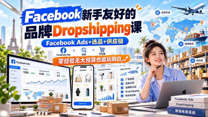 Facebook新手友好的品牌Dropshipping课,Facebook Ads+选品+供应链,零经验无大预算也能玩明白【原创双语字幕】-驿想项目网