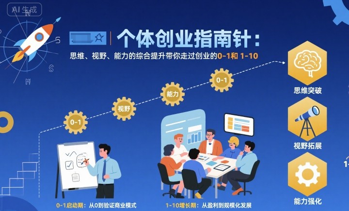 个体创业指南针，思维、视野、能力的综合提升带你走过创业的0-1和1-10【音频】-驿想项目网