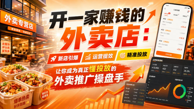 开一家賺钱的外卖店：新店引爆·运营提效·精准投放，让你成为真正懂投放的外卖推广操盘手-驿想项目网