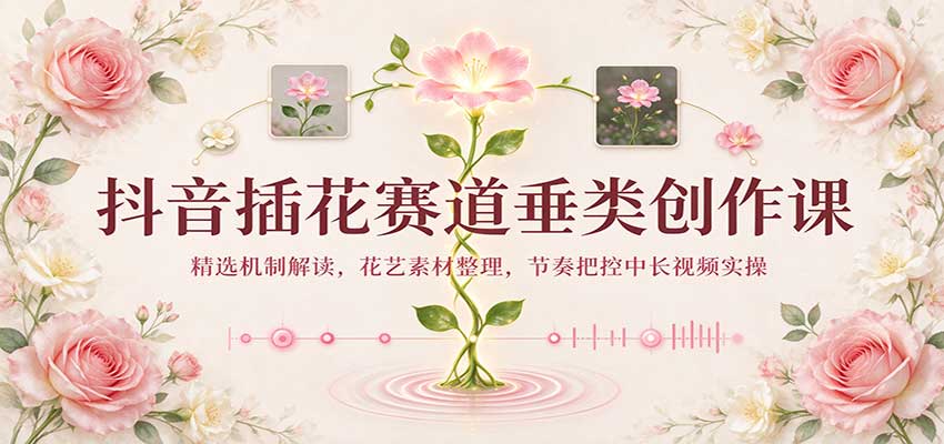 抖音插花赛道垂类创作课：精选机制解读，花艺素材整理，节奏把控中长视频实操-驿想项目网