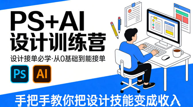 设计接单必学，PS+AI设计训练营，从0基础到能接单，手把手教你把设计技能变成收入-驿想项目网