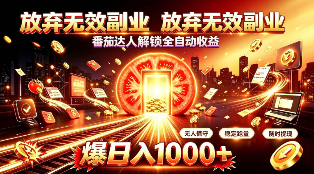 放弃无效副业，番茄达人解锁全自动收益，日入1k+，门槛最低的线上轻资产项目【揭秘】-驿想项目网